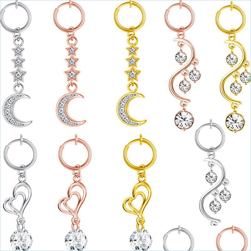 Navel Bell Button Rings Fashion Moon Heart Pendant Crystal Belly Button Rings Piercing Navel Nail Body Jewelry For Girls 1188 E3 Dro Dhiyo