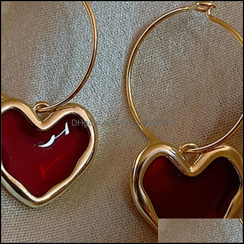 Dangle Chandelier Sweet Bury Enamel Heart Earrings For Women Girl Gold Color Metal Love Hanging Dangle Vintage Jewelry 5602 Q2 Drop Dhj10