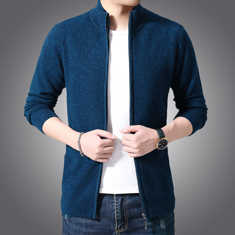 Men's Wool Blends Men's cardigan 100% pure wool knitted coat winter young and middle-aged zipper stand collar sweater 220915