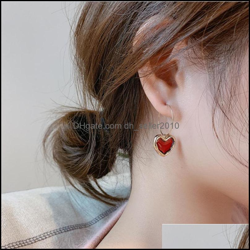 Dangle Chandelier Sweet Bury Enamel Heart Earrings For Women Girl Gold Color Metal Love Hanging Dangle Vintage Jewelry 5602 Q2 Drop Dhj10