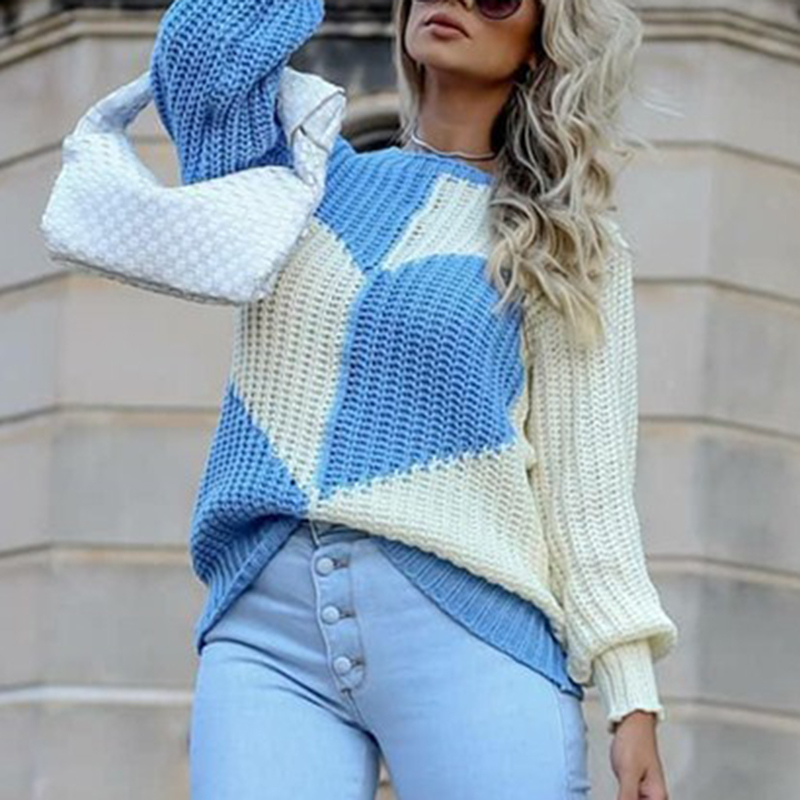Women's Knits Tees Women Sweater Autumn Winter Ladies Elegant O Neck Love Print Patchwork Knitted Sweaters Fashion Long Sleeve Casual Loose Sweat