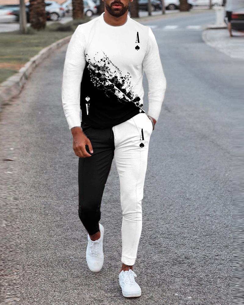 Men's Tracksuits Men's Long Sleeve T-Shirt Tracksuit 2 Piece 3D Printed Retro Black and White Lion King Style Oversized Tracksuit 220914