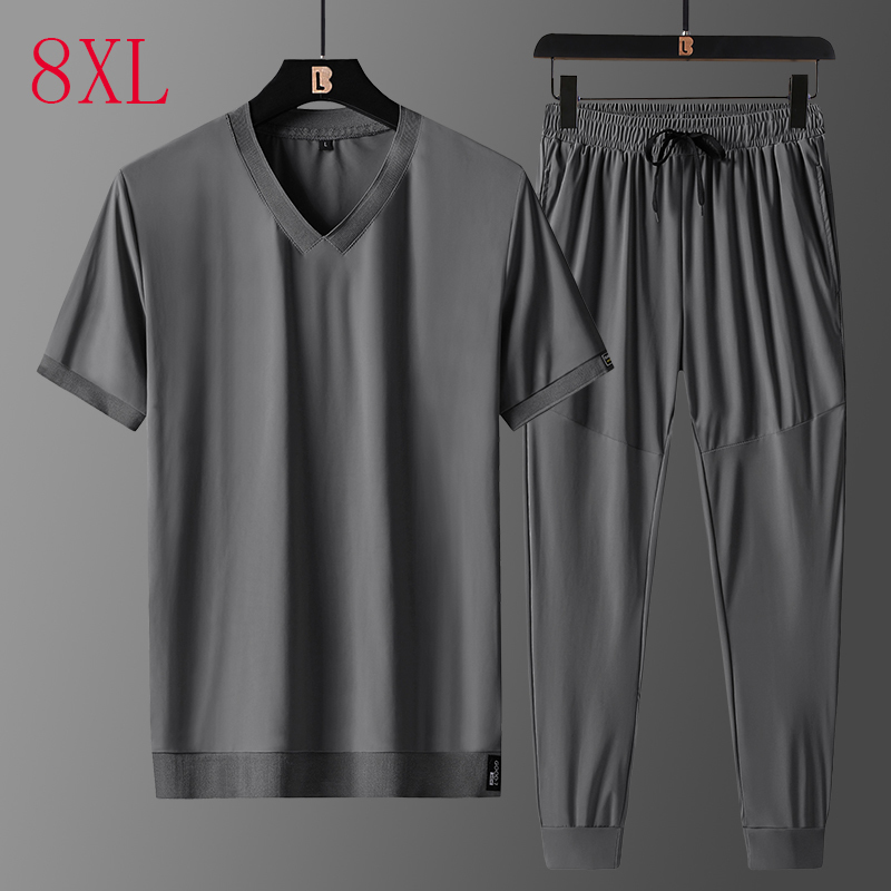 Men's Tracksuits Summer Men Clothing Plus Size 8XL 7XL 6XL XXXXXL Mens T Shirt Shorts Sports Suit Solid Large Two-piece Suit Mens Clothes 220914