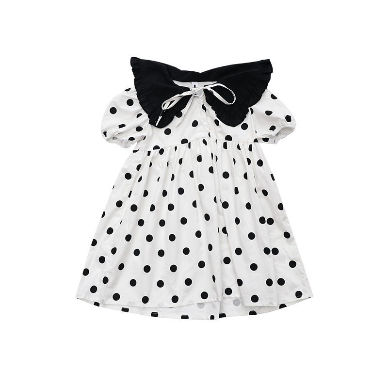 Family Matching Outfits Parent-child Outfit Summer Clothes Mother and Daughter Western Style Short Sleeve Dress Polka Dot Chiffon Elegant Princess Dre