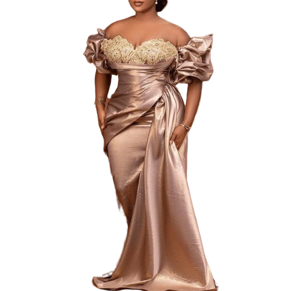Aso Ebi Mermaid Evening Dresses Puff Sleeve Off Shoulder Long Taffeta Formal Party Gowns Lace Appliques Beaded Elegant African Prom Dress For Women 20