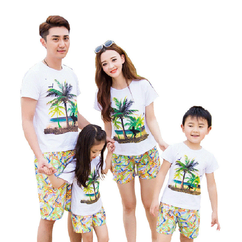 Family Matching Outfits Summer Family Matching Clothes Beach Mother Daughter Father Son Cotton T-shirt Pants Holiday Seaside Matching Couple Outfits 2