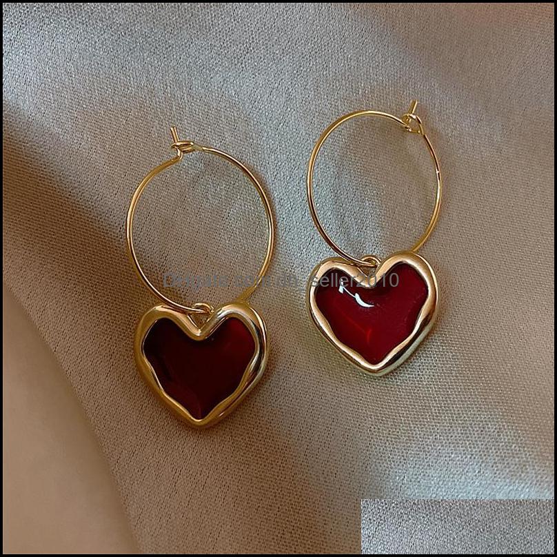 Dangle Chandelier Sweet Bury Enamel Heart Earrings For Women Girl Gold Color Metal Love Hanging Dangle Vintage Jewelry 5602 Q2 Drop Dhj10