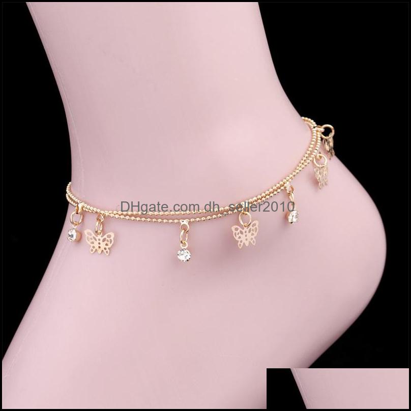 Anklets Butterfly Anklet Bead Charm Double Fashion Chain Jewelry Deck Foot Women Ankle Bracelets Holiday Gift Ornament 2 45Zy K2 Drop Dhduq