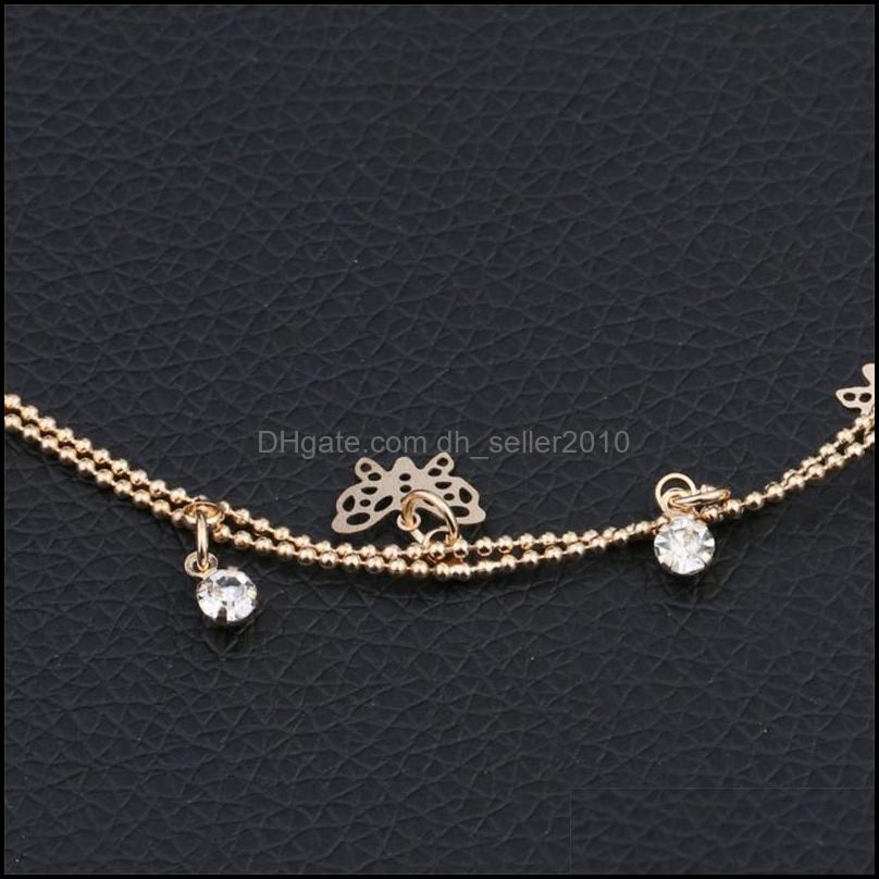 Anklets Butterfly Anklet Bead Charm Double Fashion Chain Jewelry Deck Foot Women Ankle Bracelets Holiday Gift Ornament 2 45Zy K2 Drop Dhduq