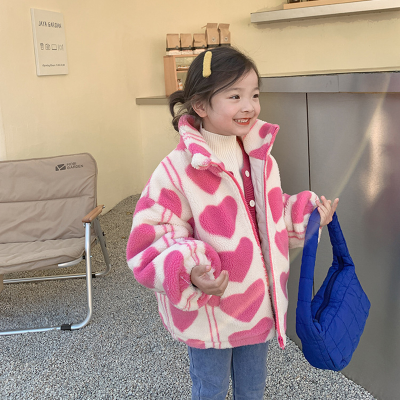 Down Coat Girls Winter Jackets Kids Zipper Pink Love Furry Coats 37 Years Children Keep Warm Fashion Outerwear Clothes 220915