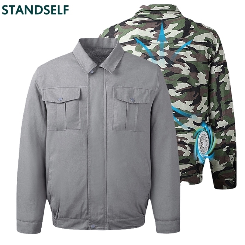 Men's Jackets Summer outdoor work coat charging fan cooling camouflage suit intelligent air conditioning pure cotton washing jacket 220915