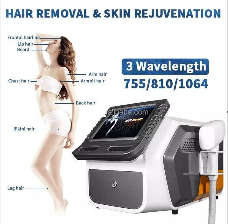 Direct result 755 810 1064 nm Diode Laser Hair Removal Epilator Facial Skin Rejuvenation Permanent Hair Remove suit for all kinds skins painless with 