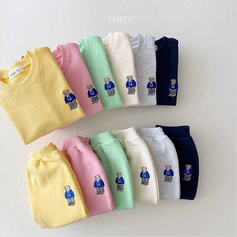 Clothing Sets Korea Toddler Outfits Baby Boy Tracksuit Cute Bear Head Embroidery Sweatshirt Pants 2pcs Sport Suit Kids Girls Clothes Set 220915