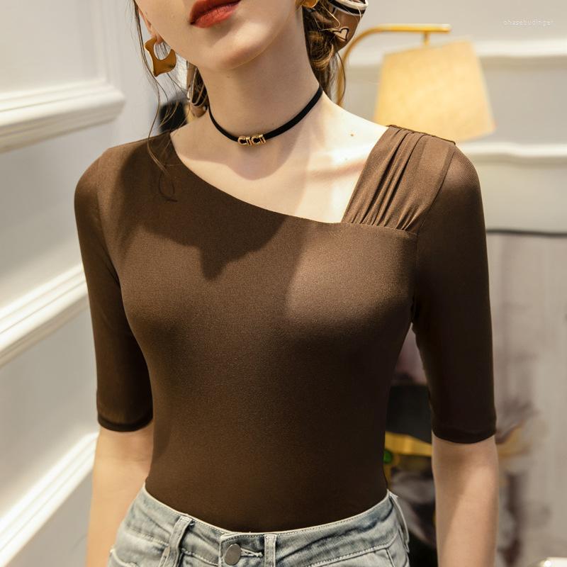 Women' T Shirts Women Soft Mesh T-shirt Skew Collar Solid Color Lady Tees Half Sleeve Summer Women' Clothings All Match Female, Black
Women' T Shirts Women Soft Mesh T-shirt Skew Collar Solid Color Lady Tees Half Sleeve Summer Women' Clothings All Match Female, Black