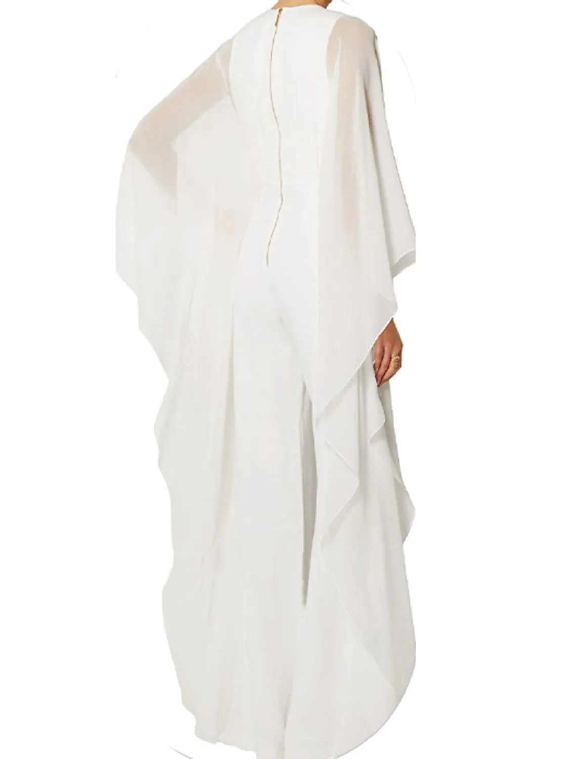 Elegant Chiffon Mother of the Bride Pants Suits Empire Waist Women Jumpsuits Wedding Guest Formal Evening Dress Jewel Neck Long Sleeve White Black Pro