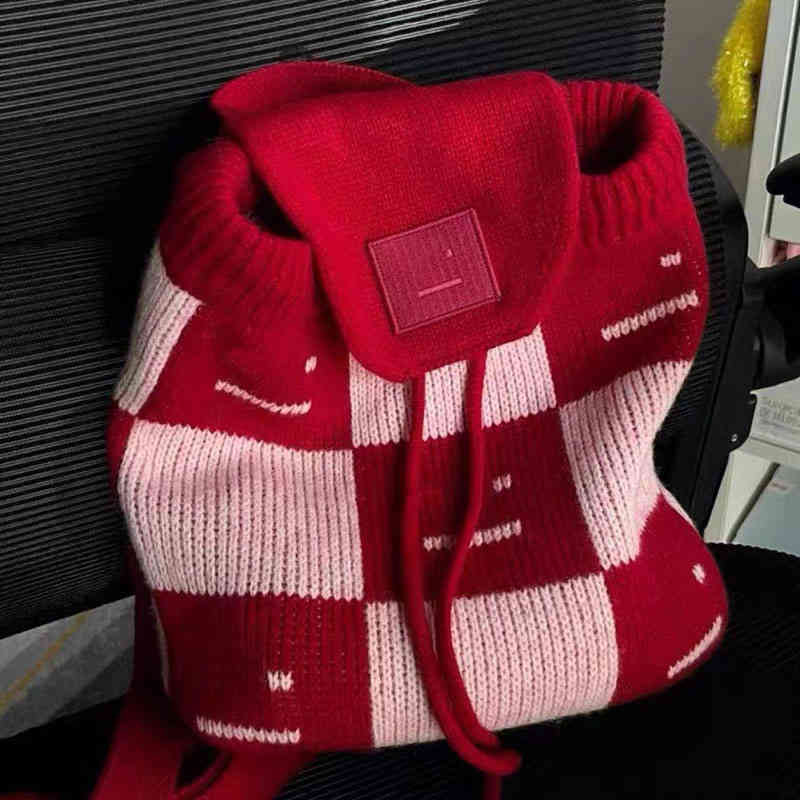 ACNE Backpack knitted schoolbag women Smiley Face Knitted Backpack Plaid Wool Backpack Winter Women's handBag 220915, Red
ACNE Backpack knitted schoolbag women Smiley Face Knitted Backpack Plaid Wool Backpack Winter Women's handBag 220915, Red
