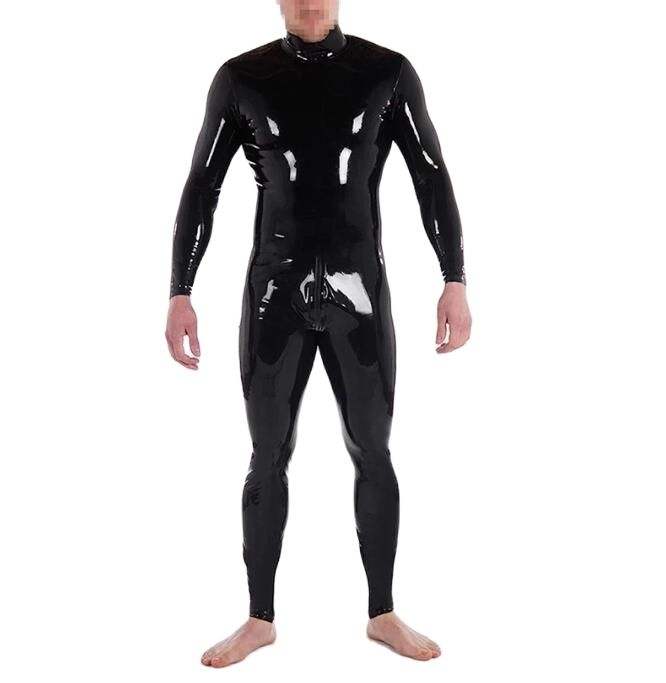 Fashion Catsuit Costumes PVC Faux Leather Men Unitard 3-ways back zipper to front crotch Party Wear Jumpsuit Customized