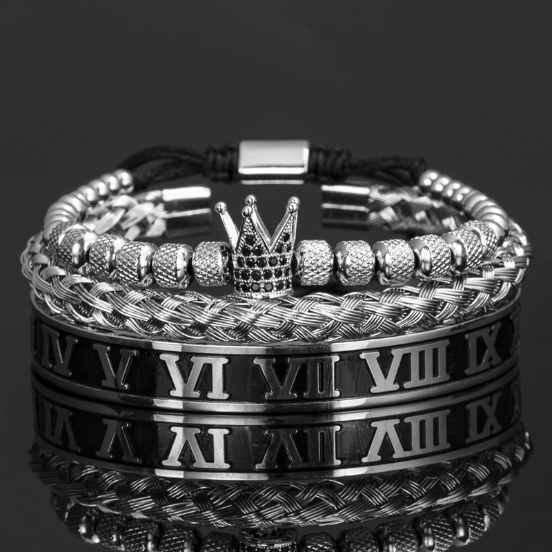 Bangle Crown Handmade Men Enamel Roman Numeral Bangles Hemp Rope Buckle Open Stainless Steel Micro Pave CZ Jewelry 220914