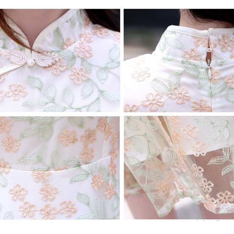 Family Matching Outfits Flower Embroidery Tulle Slim Dress Summer Mom And Daughter Matching Family Outfits Chinese Traditional Qipao Woman Girl Clothe