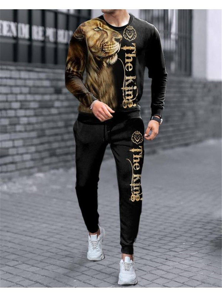Men's Tracksuits Men's Long Sleeve T-Shirt Tracksuit 2 Piece 3D Printed Retro Black and White Lion King Style Oversized Tracksuit 220914