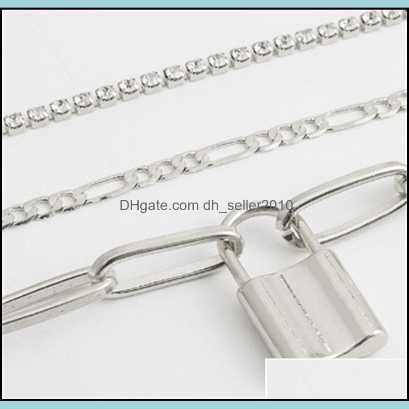 Anklets Fashion 3Pcs/Set With Lock Pendant Chain Anklet Bracelet For Women Foot Accessories Summer Beach Barefoot Sandals 144 R2 Drop Dh5Ai