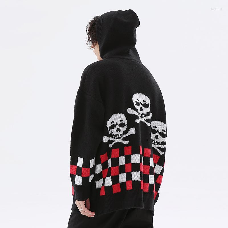 Men's Sweaters Back Skull Color Match Checketed Zipper Hooded Men And Women Retro Streetwear Casual Oversized WInter Cardigan Clothes, Black
Men's Sweaters Back Skull Color Match Checketed Zipper Hooded Men And Women Retro Streetwear Casual Oversized WInter Cardigan Clothes, Black
