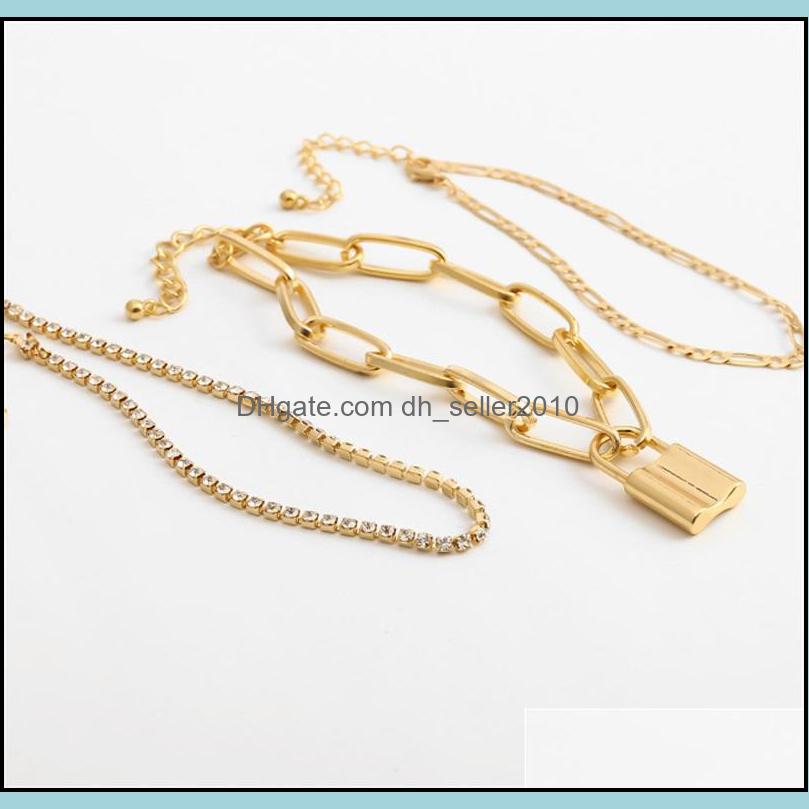 Anklets Fashion 3Pcs/Set With Lock Pendant Chain Anklet Bracelet For Women Foot Accessories Summer Beach Barefoot Sandals 144 R2 Drop Dh5Ai