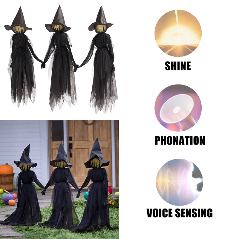 Party Decoration Halloween Decorations Light-Up Witches with Stakes Outdoor Holding Hands Screaming Witches Sound Activated Sensor Decor Dropship 2209