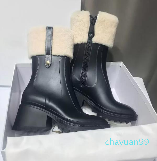 Women Betty Boots Tall Rain Boot Welly Shoes High Heels Pvc Rubber Beeled Platform Knee-High Black Waterproof Outdoor 2022