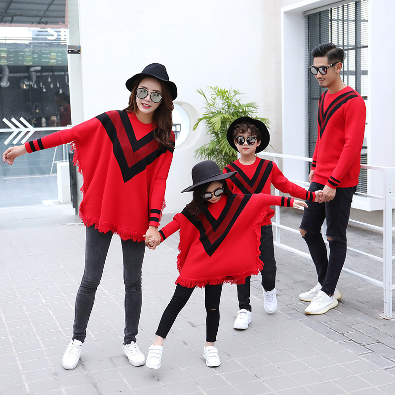 Family Matching Outfits Sweaters Mother Daughter Dad Son Striped Long Sleeve Knit Tops Tee Look Christmas Couple 220915