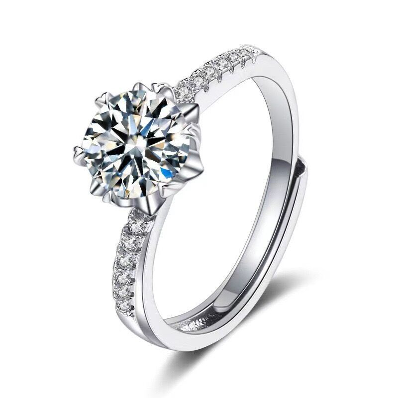 Womens Moissanite Rings Fashion Classic Shine Diamond Sliver Ring