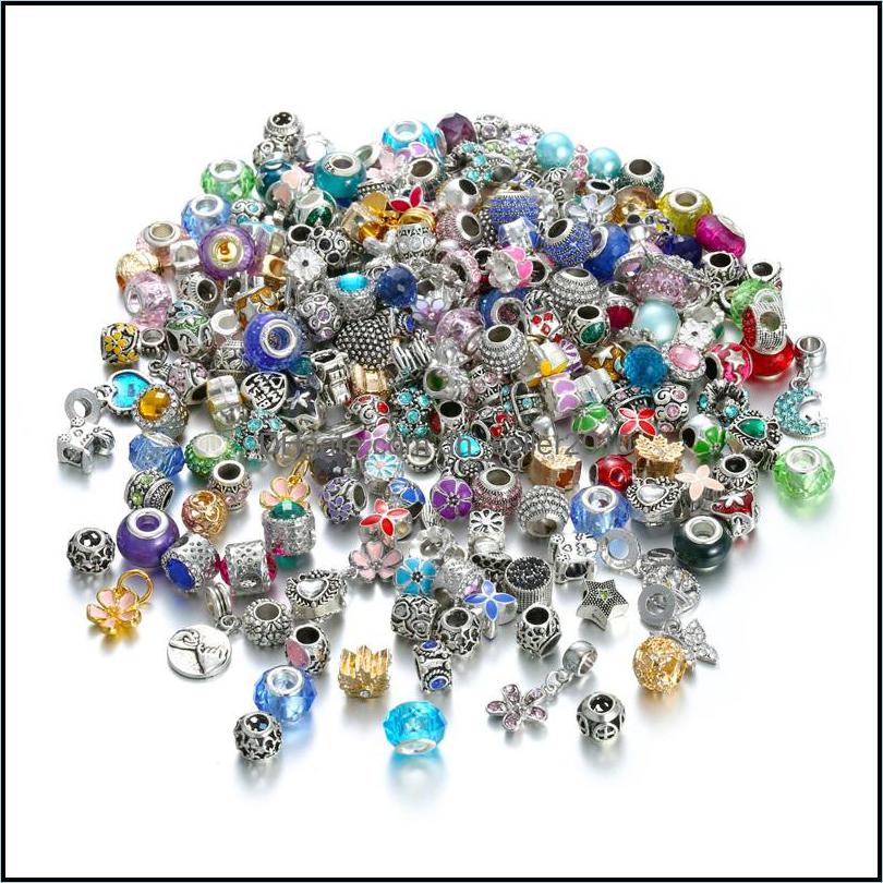 Metals 50Pcs Mixed Styles Wholesale Mticolor Crystal Alloy Beads Charms For Diy Jewelry European Bracelets Bangles Women Girls Gifts Dhqpb