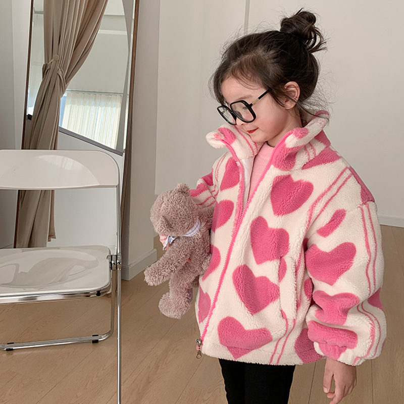 Down Coat Girls Winter Jackets Kids Zipper Pink Love Furry Coats 37 Years Children Keep Warm Fashion Outerwear Clothes 220915