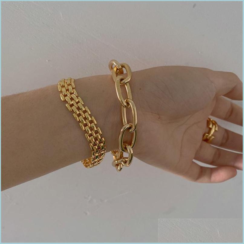 Link Chain Elegant Big Thick Chain Link Bracelets For Women Gold Filled Female Wrist Jewelry 1580 V2 Drop Delivery 2021 Dhseller2010 Dhteq