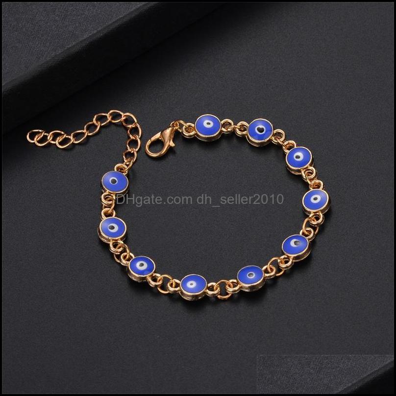Link Chain Enamel Blue Evil Eye Charm Bracelets For Women Men Turkish Gold Chains Adjustable Bracelet Bangle Fashion Jewelry In Bk 1 Dhf6W
