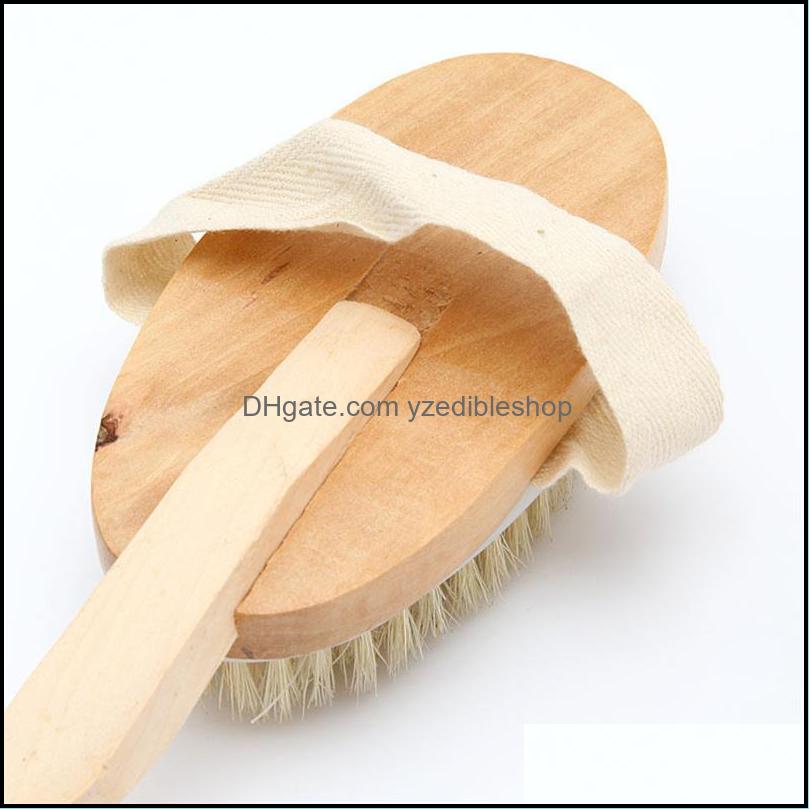 Bath Brushes Sponges Scrubbers Bathroom Body Long Handle Natural Bristles Exfoliating Masr With Wooden Dry Brushing Sh Dhvr84533124