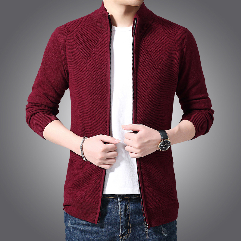 Men's Wool Blends Men's cardigan 100% pure wool knitted coat winter young and middle-aged zipper stand collar sweater 220915