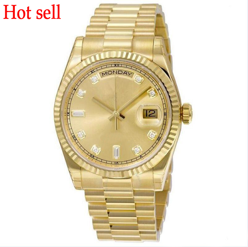 Luxury watch mens watches AAA DAY DATE mechanical glide smooth second hand 40MM Gold dial Stainless steel sapphire glass Wristwatches, Extra for make the watch waterproof
Luxury watch mens watches AAA DAY DATE mechanical glide smooth second hand 40MM Gold dial Stainless steel sapphire glass Wristwatches, Extra for make the watch waterproof