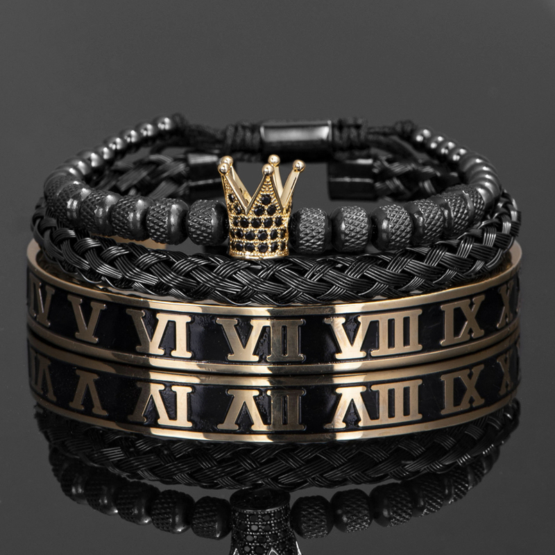 Bangle Crown Handmade Men Enamel Roman Numeral Bangles Hemp Rope Buckle Open Stainless Steel Micro Pave CZ Jewelry 220914