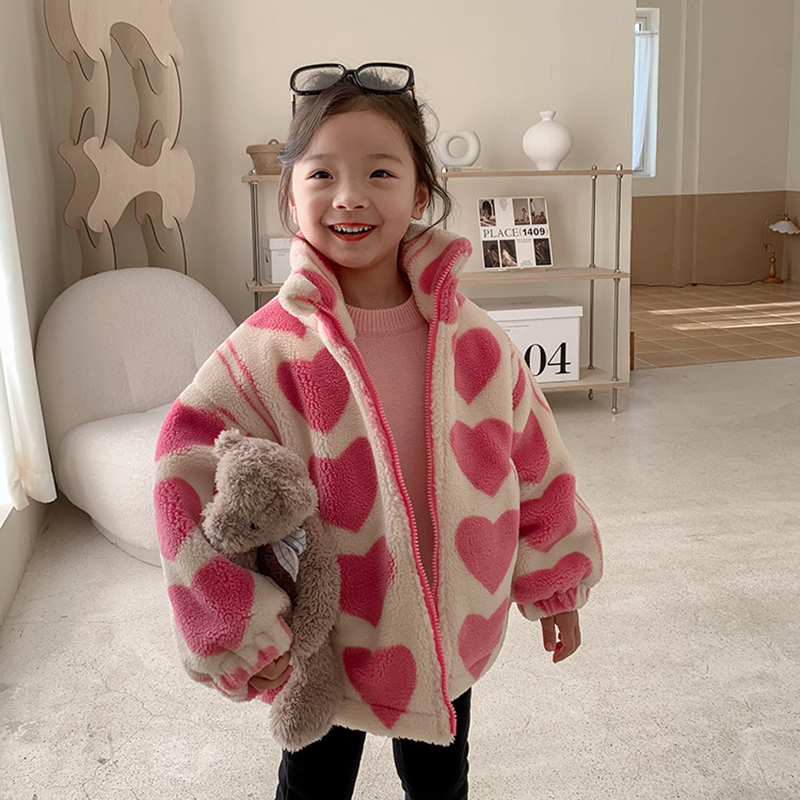 Down Coat Girls Winter Jackets Kids Zipper Pink Love Furry Coats 37 Years Children Keep Warm Fashion Outerwear Clothes 220915