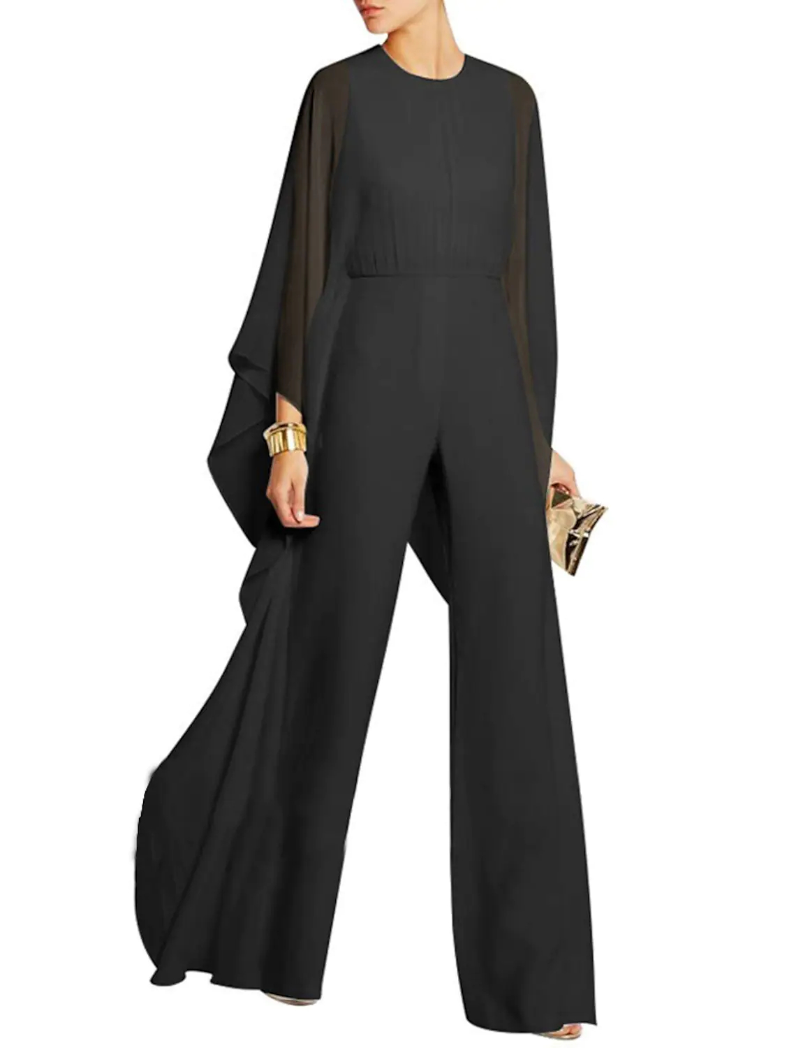 Elegant Chiffon Mother of the Bride Pants Suits Empire Waist Women Jumpsuits Wedding Guest Formal Evening Dress Jewel Neck Long Sleeve White Black Pro