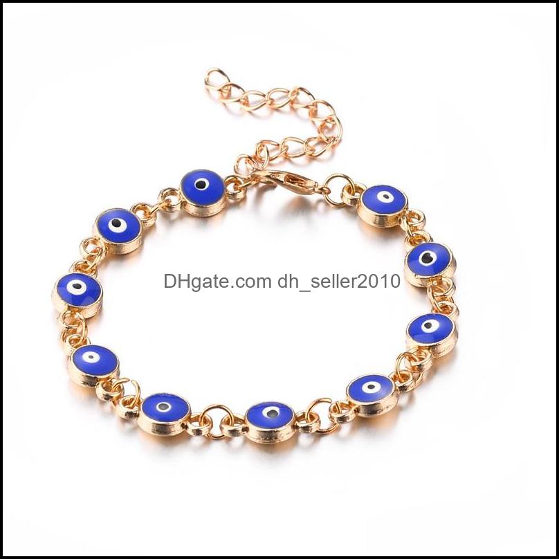Link Chain Enamel Blue Evil Eye Charm Bracelets For Women Men Turkish Gold Chains Adjustable Bracelet Bangle Fashion Jewelry In Bk 1 Dhf6W