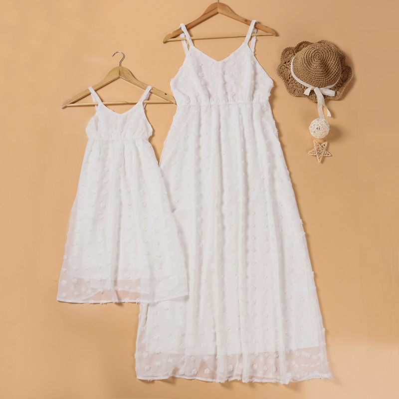 Family Matching Outfits Vintage Mommy And Me White Maxi Dresses For Birthday Wedding Party Mother Daughter Solid Ankle Long Dress Family Matching Outf