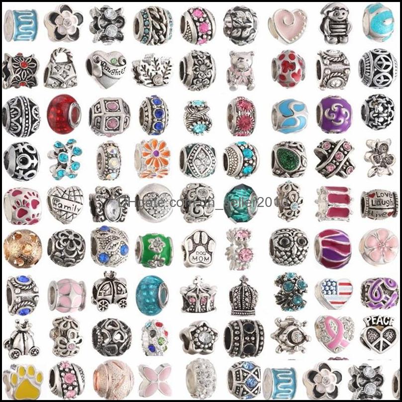 Metals 50Pcs Mixed Styles Wholesale Mticolor Crystal Alloy Beads Charms For Diy Jewelry European Bracelets Bangles Women Girls Gifts Dhqpb