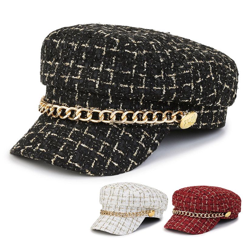Women Berets Tweed plaid newsboy caps chain flat top visor cap vintage military cap female autumn winter hats, Send mixed color
Women Berets Tweed plaid newsboy caps chain flat top visor cap vintage military cap female autumn winter hats, Send mixed color