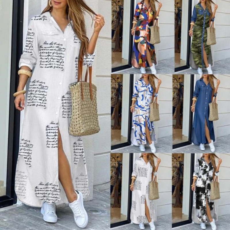 Spring Autumn Fashion Casual Maxi Dresses 5XL Ladies Printed Lapel Neck Single Breasted Cardigan Shirt Dress Plus Size, White chain
Spring Autumn Fashion Casual Maxi Dresses 5XL Ladies Printed Lapel Neck Single Breasted Cardigan Shirt Dress Plus Size, White chain