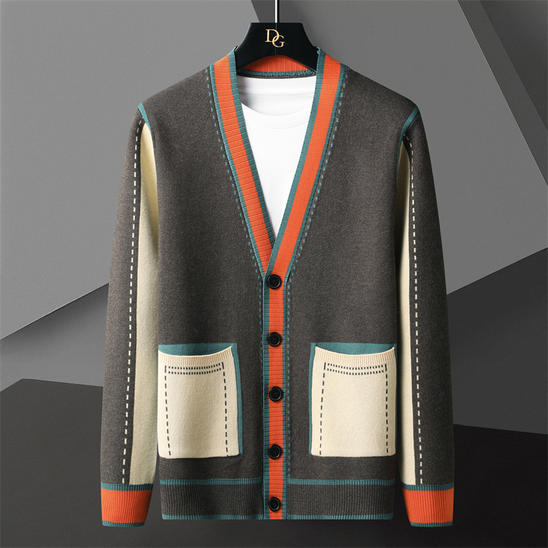 Men's Sweaters Brand luxury Contrasting Colors Line Decoration Knitting Cardigan Man Long Sleeve Slim Fit Sweater Cardigan Male Garment Coat