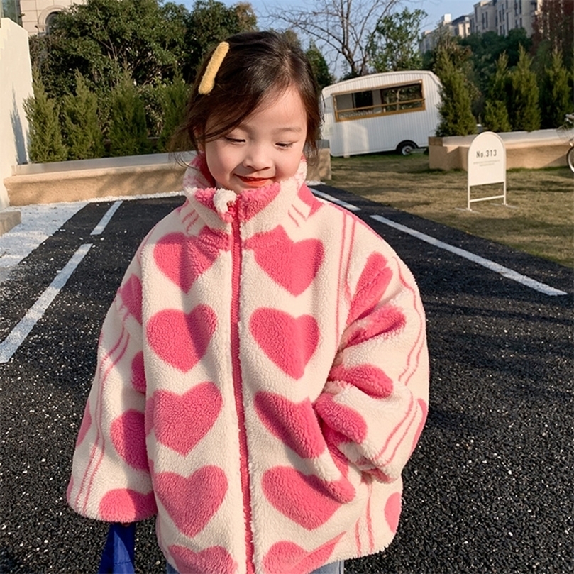 Down Coat Girls Winter Jackets Kids Zipper Pink Love Furry Coats 37 Years Children Keep Warm Fashion Outerwear Clothes 220915