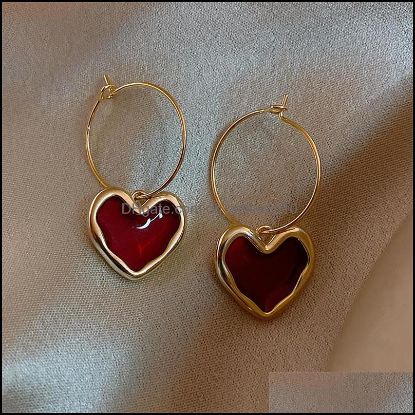 Dangle Chandelier Sweet Bury Enamel Heart Earrings For Women Girl Gold Color Metal Love Hanging Dangle Vintage Jewelry 5602 Q2 Drop Dhj10