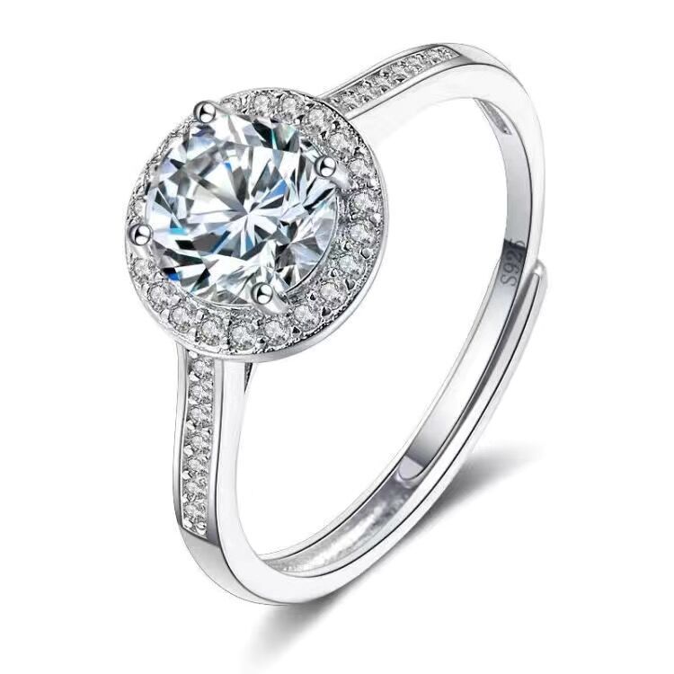 Womens Moissanite Rings Fashion Classic Shine Diamond Sliver Ring